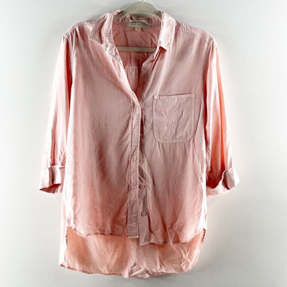Cloth & Stone Tencel Lycocel Long Sleeve Curved Hem Button Up Shirt Pink Small - Picture 1 of 6